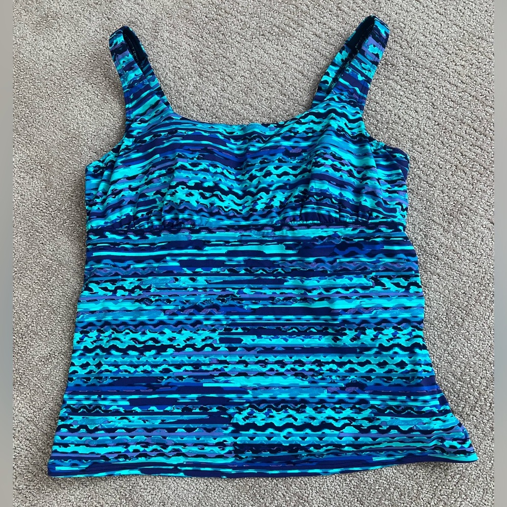 Lands End Square Neck Tankini Swimsuit Top Adjustable Straps Sz 16 D